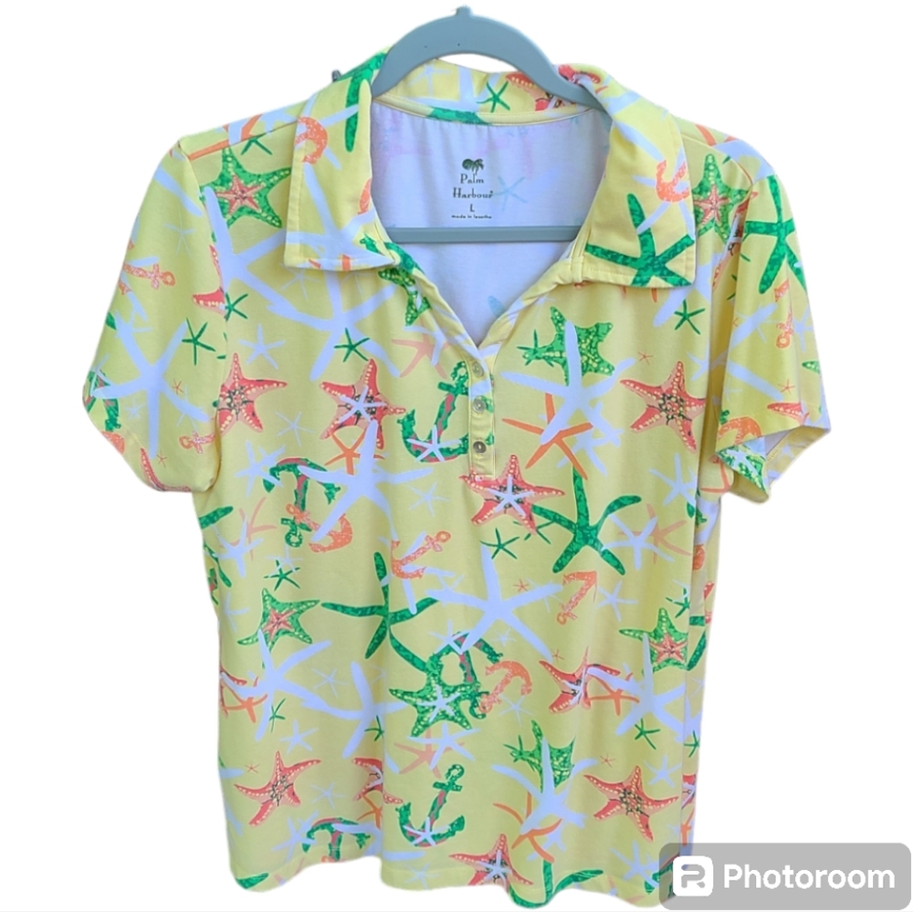 Aquatic Palm Harbour nautical design anchors & starfish polo COLORFUL Large‎